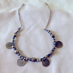 Necklace with evil eye beads and ottoman coins